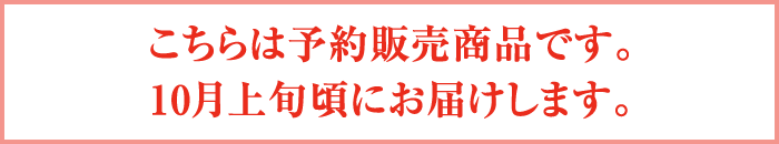 こちらは予約販売商品です。10月上旬頃にお届けします。