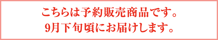 こちらは予約販売商品です。9月下旬頃にお届けします。
